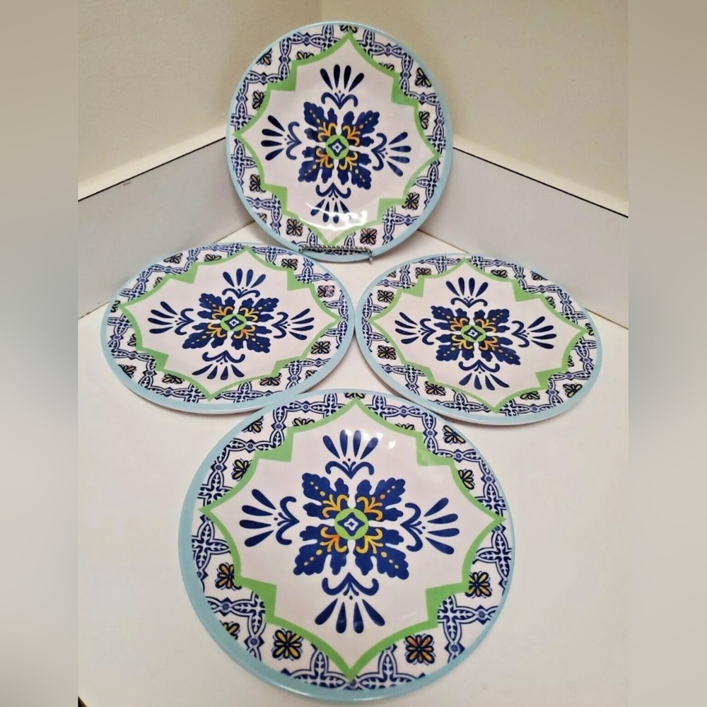 'Spanish Tile' 8.5" Salad Plates-Modern Southern Home Set of 4 Melamine New